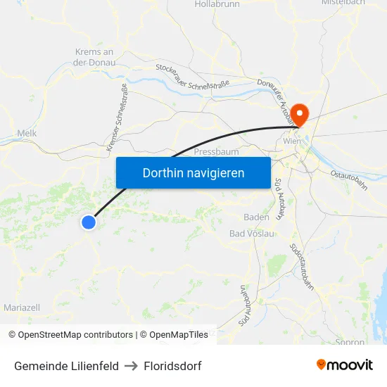 Gemeinde Lilienfeld to Floridsdorf map