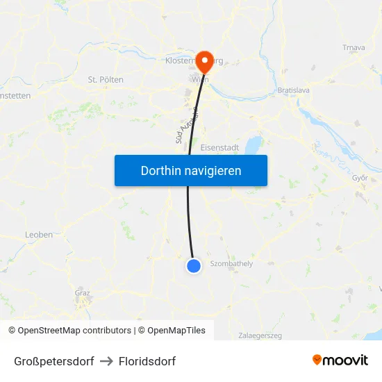 Großpetersdorf to Floridsdorf map