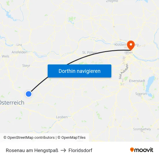 Rosenau am Hengstpaß to Floridsdorf map