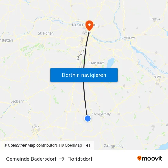 Gemeinde Badersdorf to Floridsdorf map