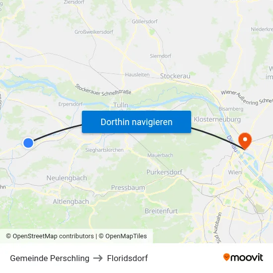 Gemeinde Perschling to Floridsdorf map