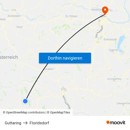 Guttaring to Floridsdorf map