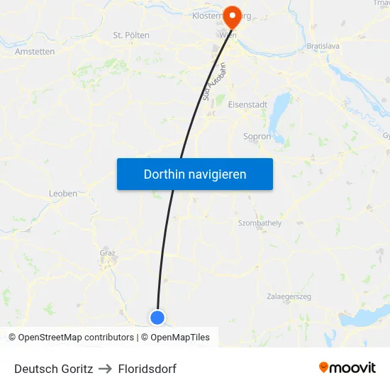 Deutsch Goritz to Floridsdorf map