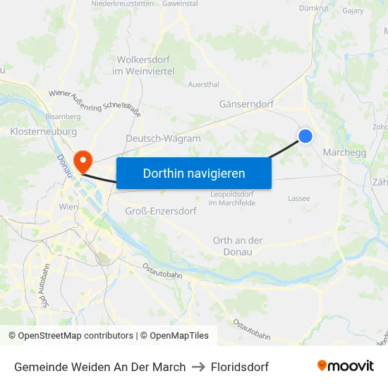 Gemeinde Weiden An Der March to Floridsdorf map