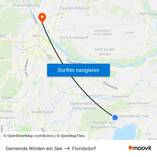 Gemeinde Winden am See to Floridsdorf map