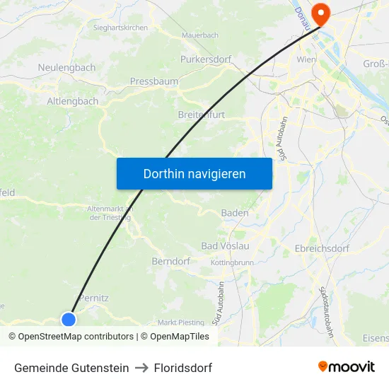 Gemeinde Gutenstein to Floridsdorf map