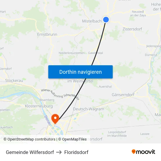Gemeinde Wilfersdorf to Floridsdorf map