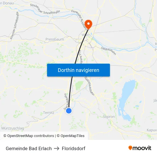 Gemeinde Bad Erlach to Floridsdorf map