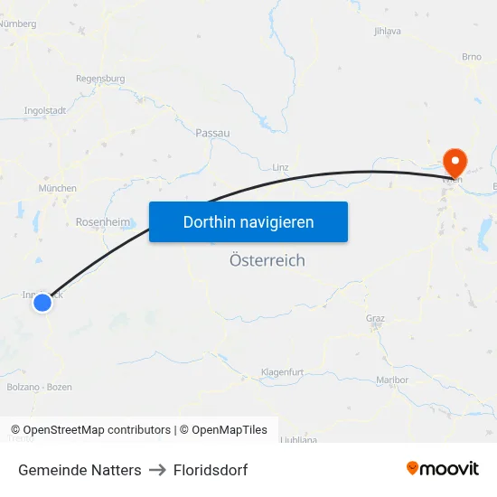 Gemeinde Natters to Floridsdorf map