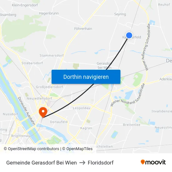 Gemeinde Gerasdorf Bei Wien to Floridsdorf map