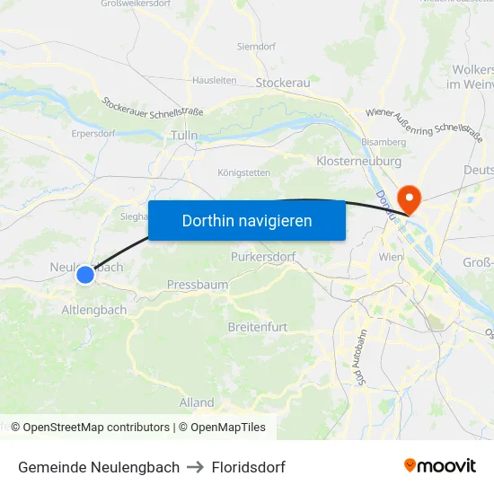 Gemeinde Neulengbach to Floridsdorf map