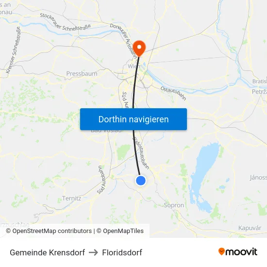 Gemeinde Krensdorf to Floridsdorf map