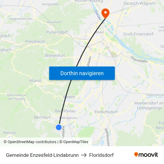 Gemeinde Enzesfeld-Lindabrunn to Floridsdorf map
