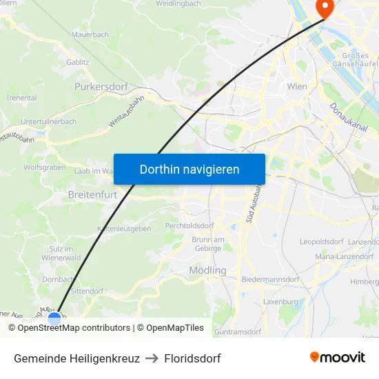 Gemeinde Heiligenkreuz to Floridsdorf map