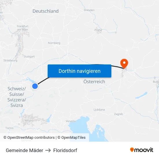 Gemeinde Mäder to Floridsdorf map