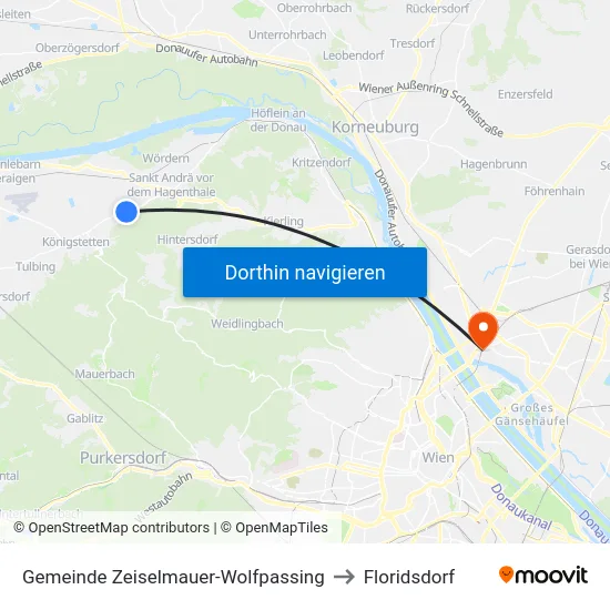 Gemeinde Zeiselmauer-Wolfpassing to Floridsdorf map