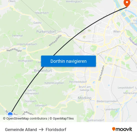 Gemeinde Alland to Floridsdorf map
