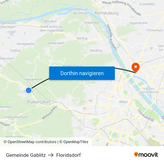 Gemeinde Gablitz to Floridsdorf map