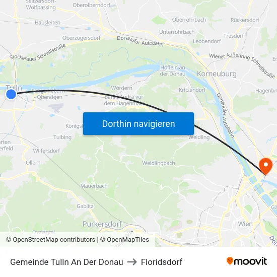 Gemeinde Tulln An Der Donau to Floridsdorf map