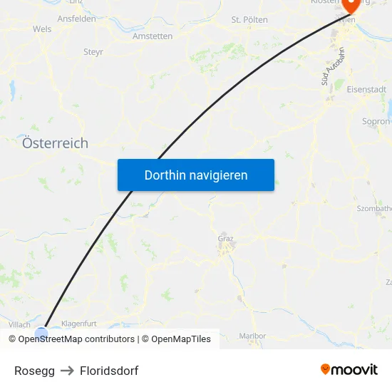 Rosegg to Floridsdorf map