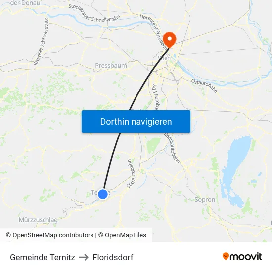 Gemeinde Ternitz to Floridsdorf map