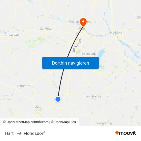 Hartl to Floridsdorf map