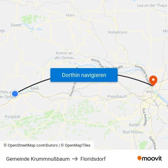 Gemeinde Krummnußbaum to Floridsdorf map
