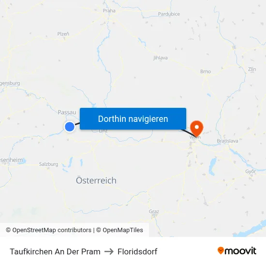Taufkirchen An Der Pram to Floridsdorf map