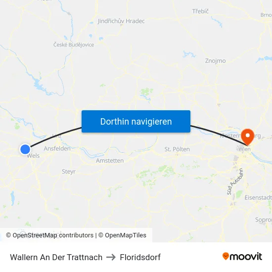 Wallern An Der Trattnach to Floridsdorf map