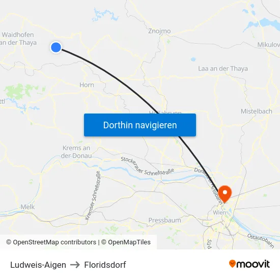Ludweis-Aigen to Floridsdorf map