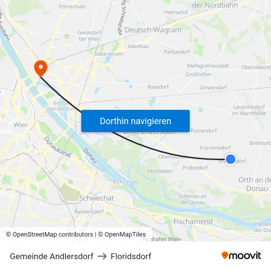Gemeinde Andlersdorf to Floridsdorf map