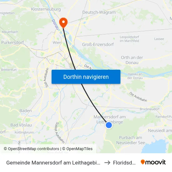 Gemeinde Mannersdorf am Leithagebirge to Floridsdorf map