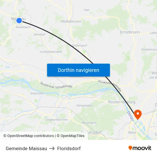 Gemeinde Maissau to Floridsdorf map