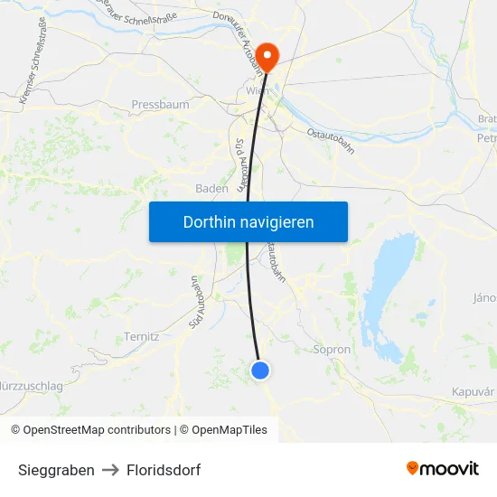 Sieggraben to Floridsdorf map