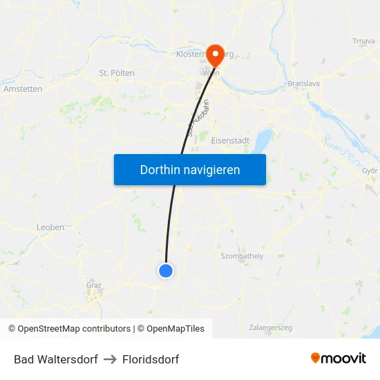 Bad Waltersdorf to Floridsdorf map