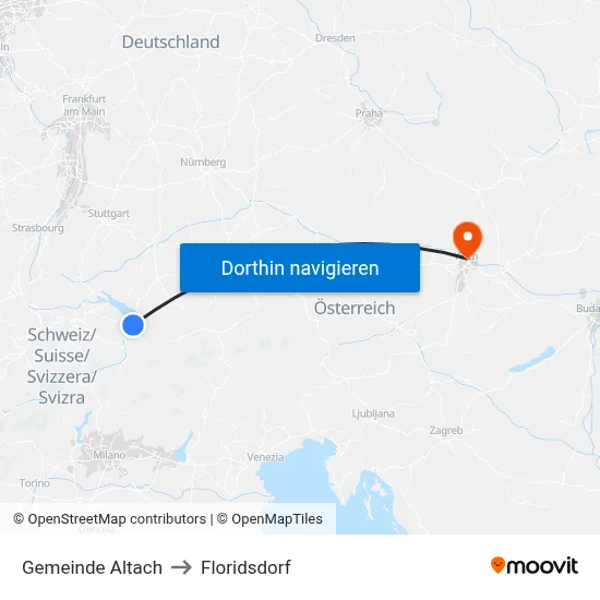 Gemeinde Altach to Floridsdorf map