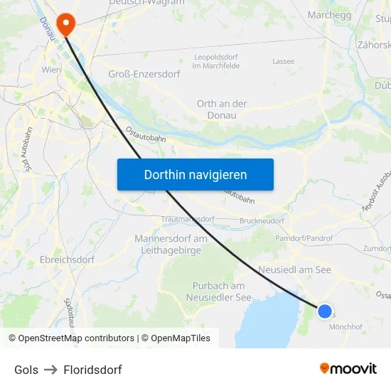 Gols to Floridsdorf map