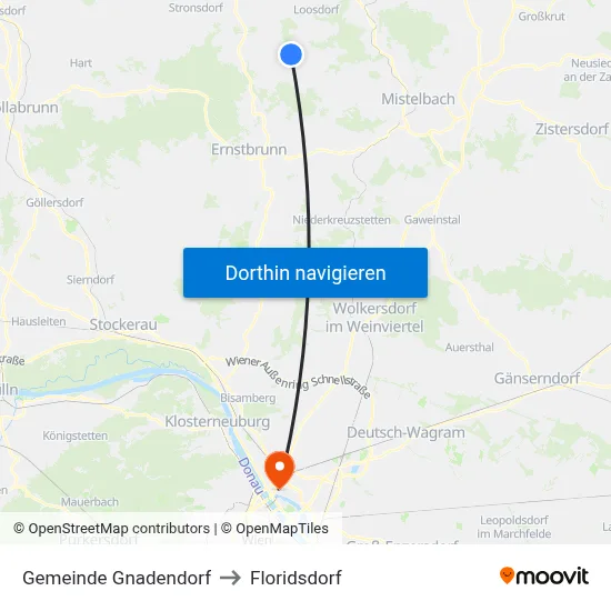 Gemeinde Gnadendorf to Floridsdorf map
