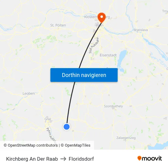 Kirchberg An Der Raab to Floridsdorf map