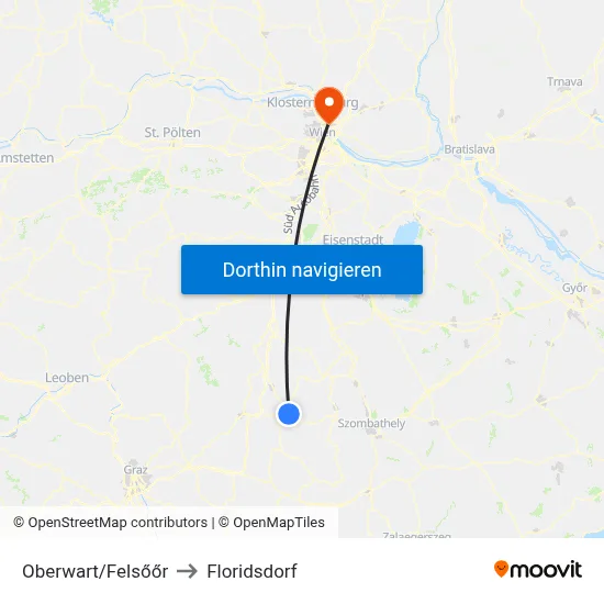 Oberwart/Felsőőr to Floridsdorf map