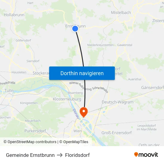 Gemeinde Ernstbrunn to Floridsdorf map