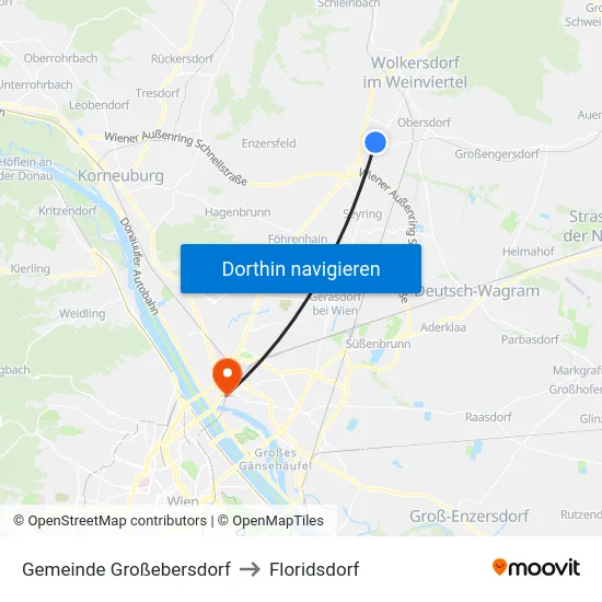 Gemeinde Großebersdorf to Floridsdorf map