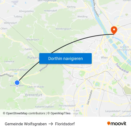 Gemeinde Wolfsgraben to Floridsdorf map