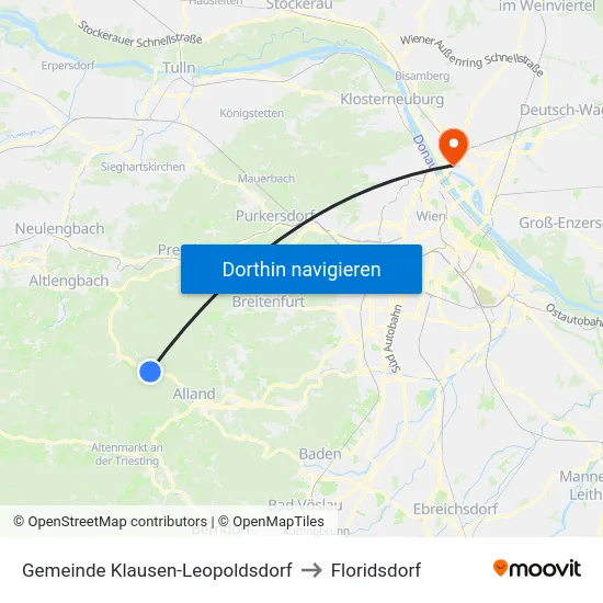 Gemeinde Klausen-Leopoldsdorf to Floridsdorf map