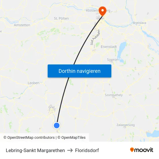 Lebring-Sankt Margarethen to Floridsdorf map