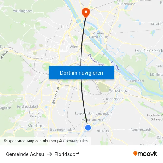 Gemeinde Achau to Floridsdorf map