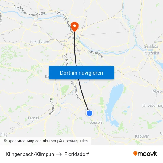 Klingenbach/Klimpuh to Floridsdorf map