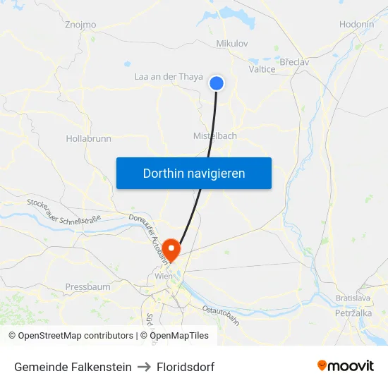 Gemeinde Falkenstein to Floridsdorf map