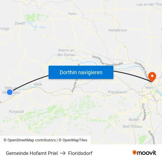 Gemeinde Hofamt Priel to Floridsdorf map