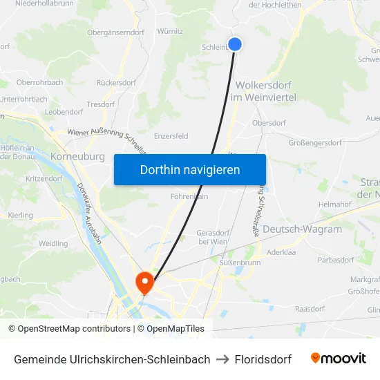 Gemeinde Ulrichskirchen-Schleinbach to Floridsdorf map